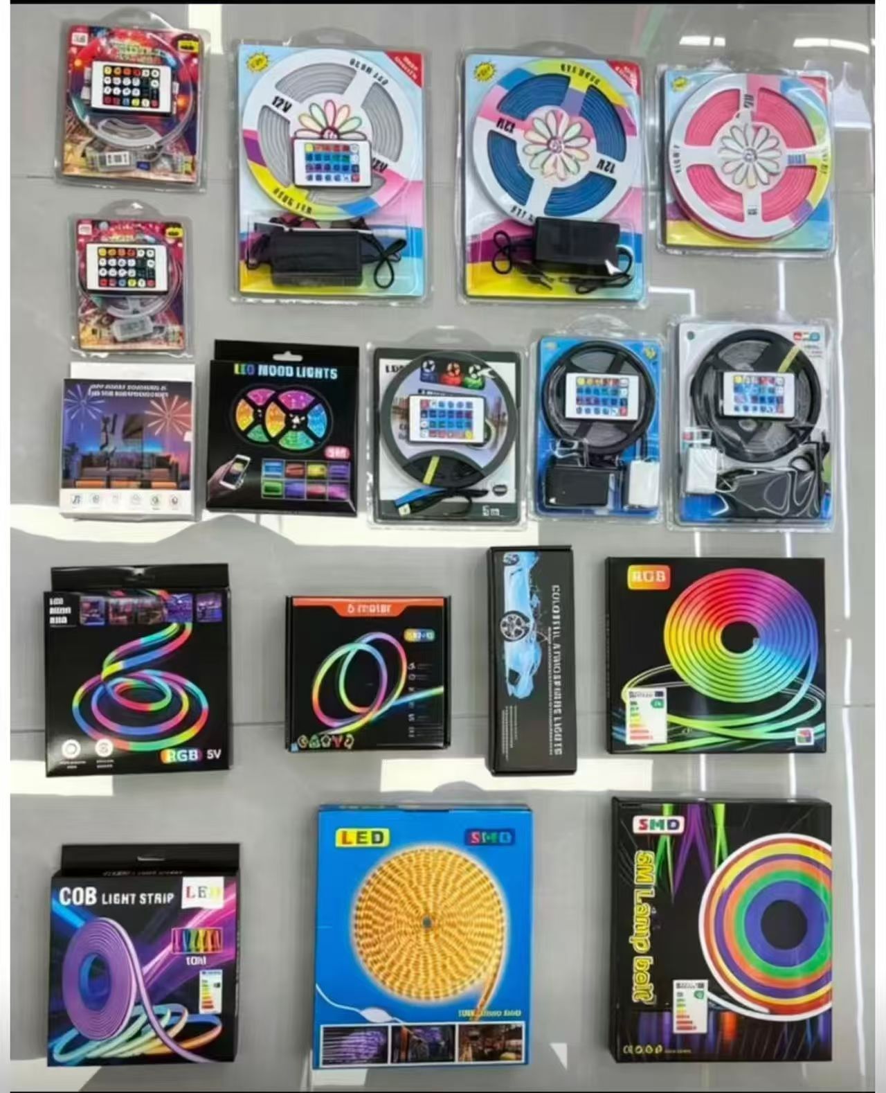 Assorted packaged LED strip kits