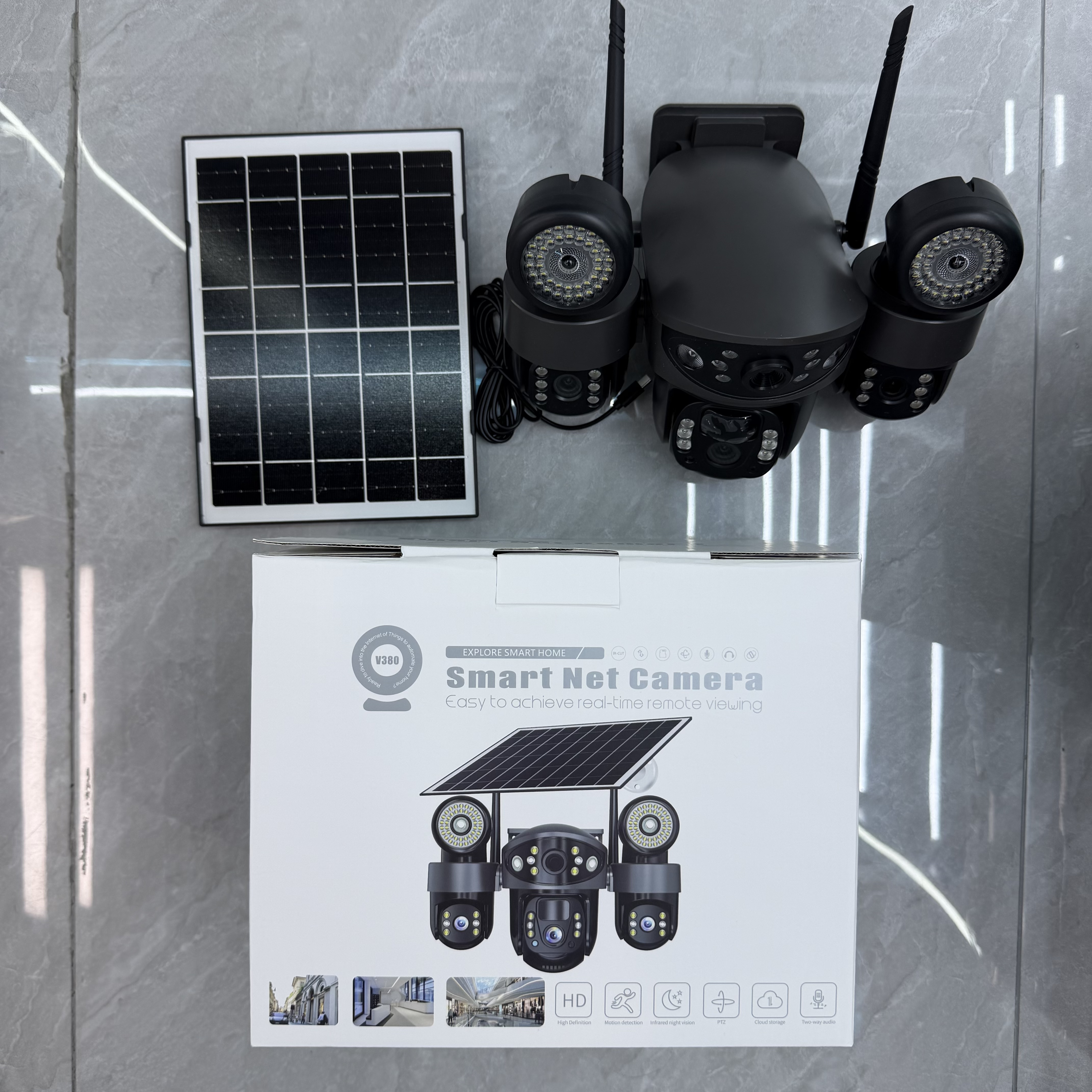 Multi-module solar kit with circular lights