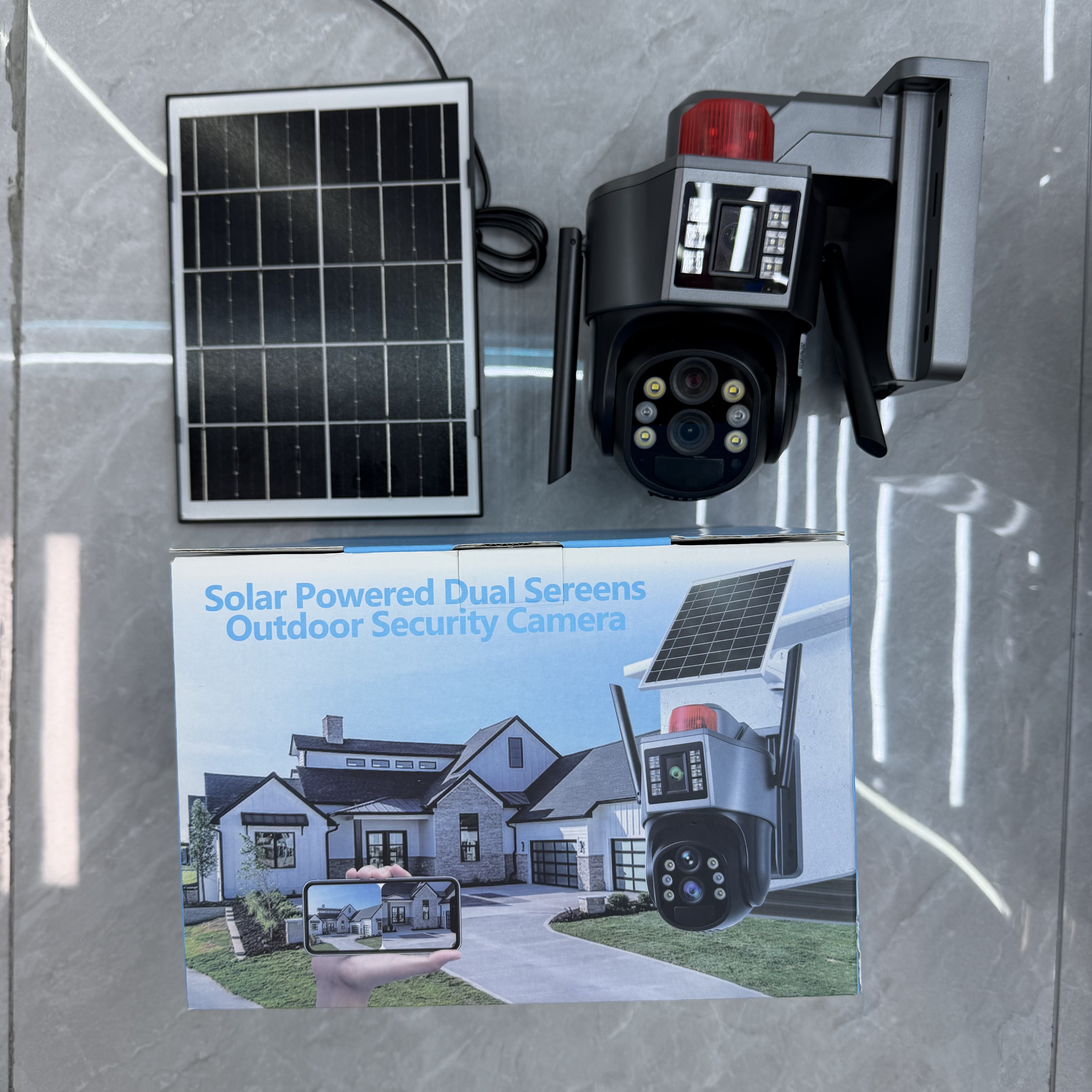 Solar camera with red beacon housing