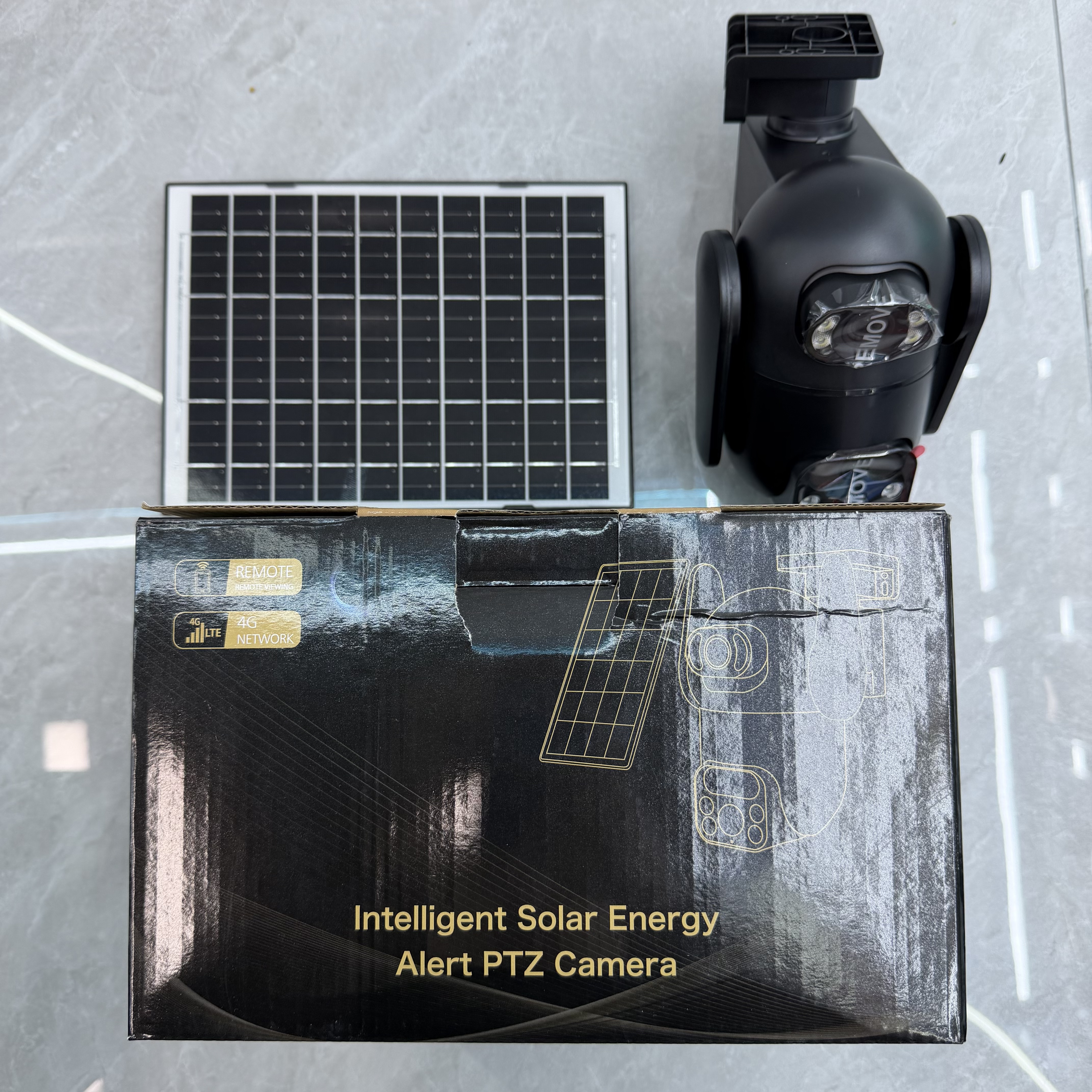 Solar camera with black retail box