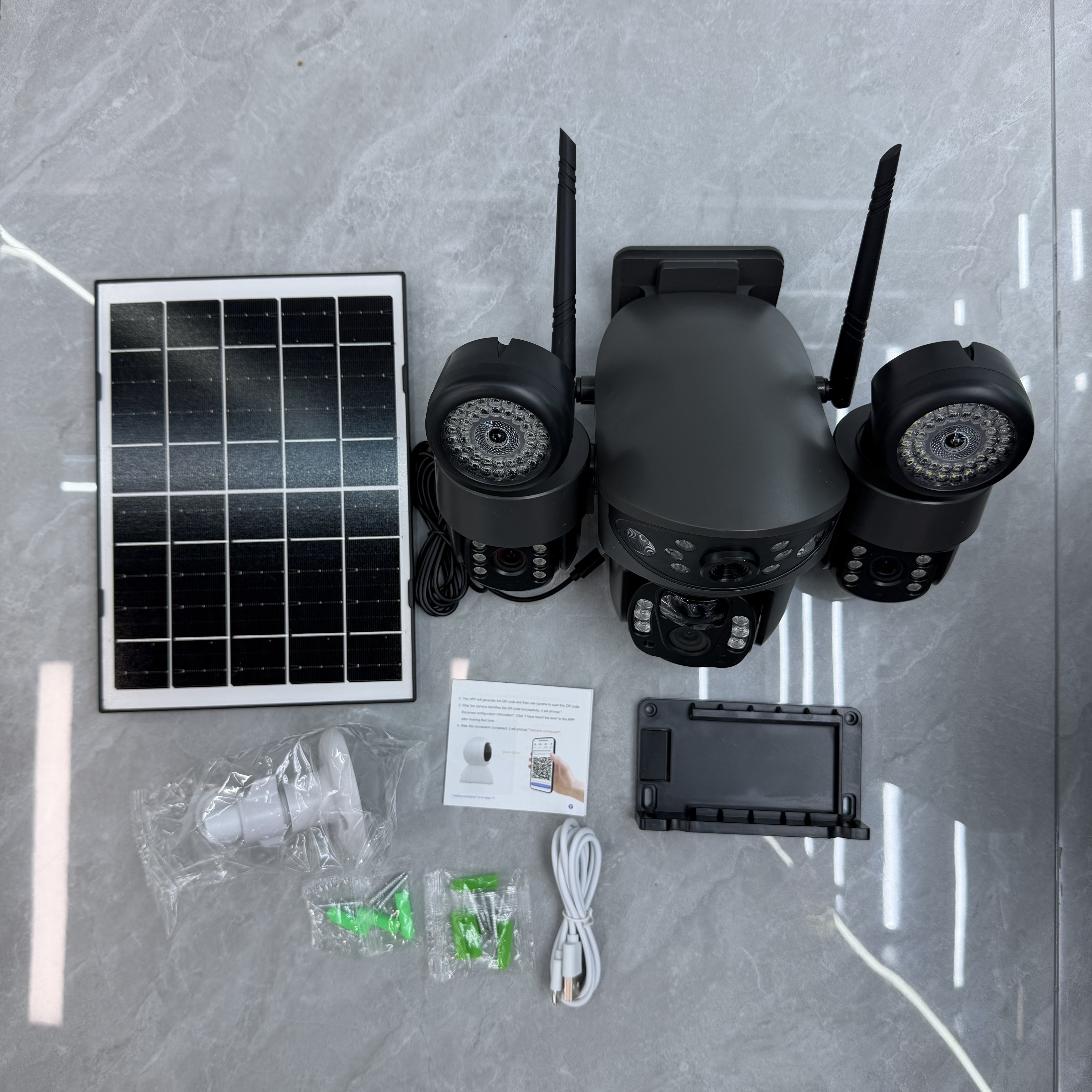 Solar camera kit with circular light housings