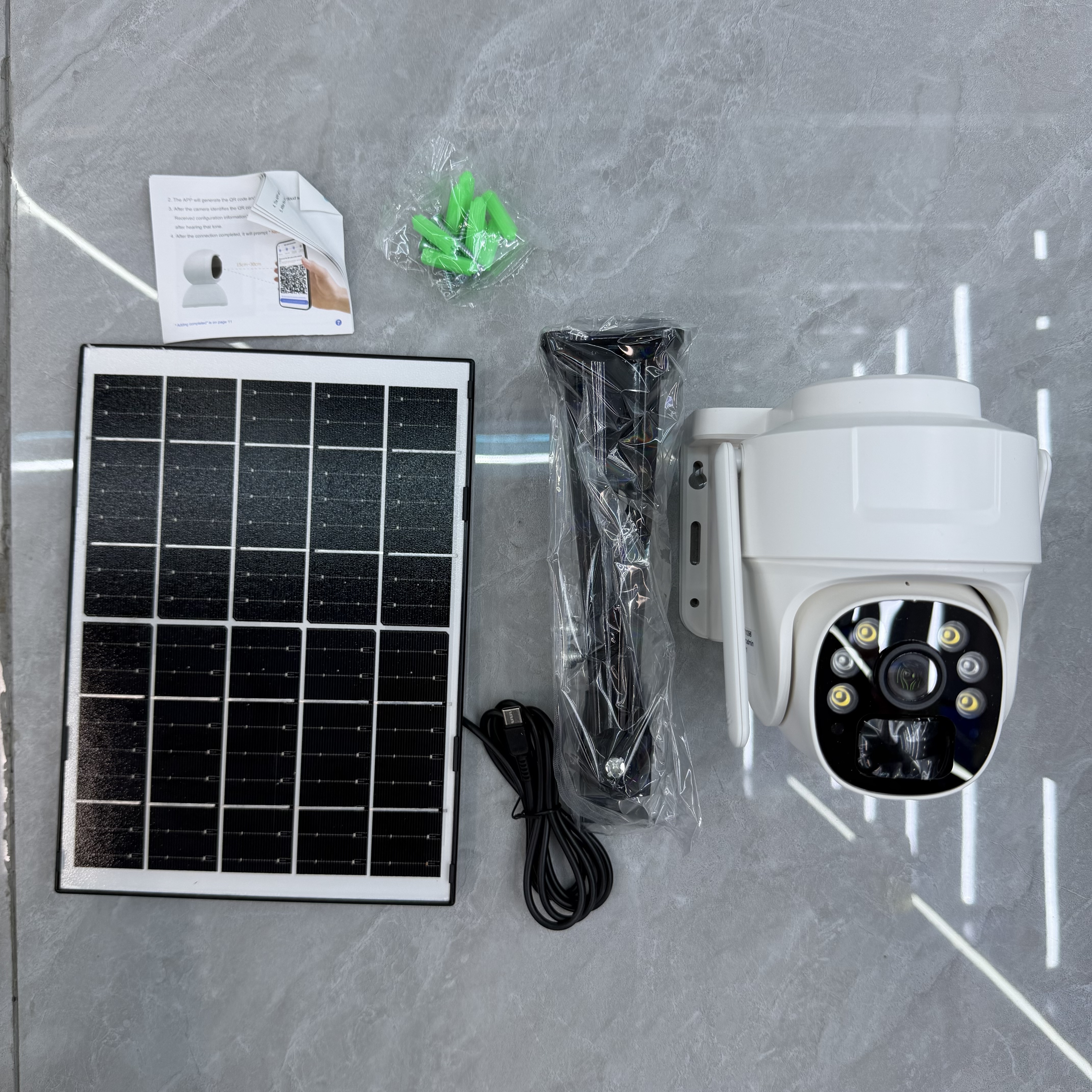 White solar camera and mounting kit
