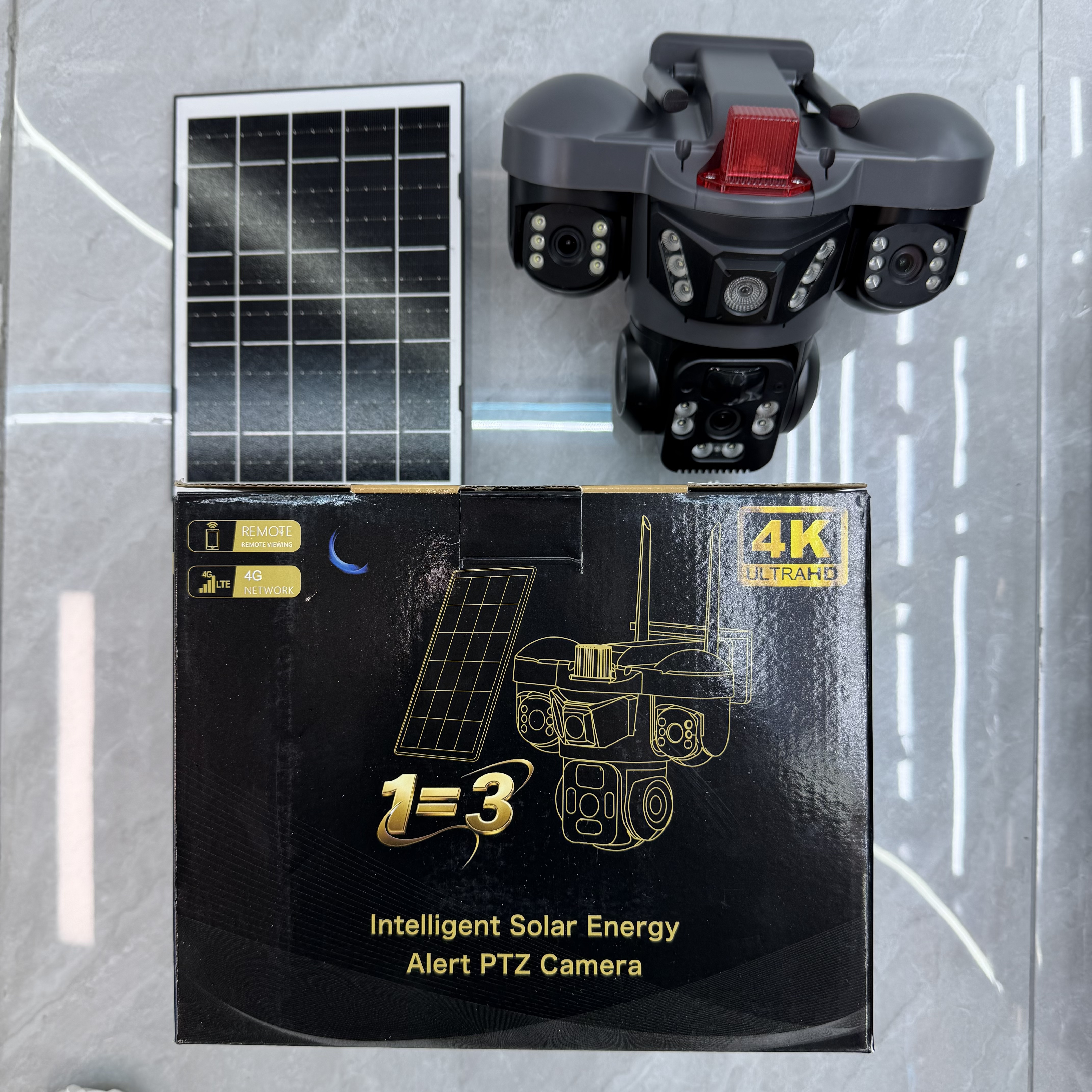 Multi-module solar camera and black retail box